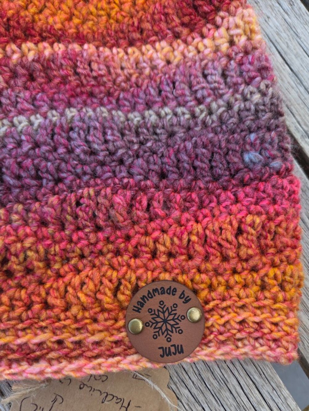 Artisan Handmade Crochet "Monsoon Sunset" Cozy Beanie Hat - Picture 5 of 6